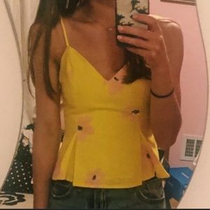 Zara yellow flower print peplum top XS